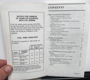 1990 Ford Ranger Truck Owners Guide Manual Original Care & Op Instructions