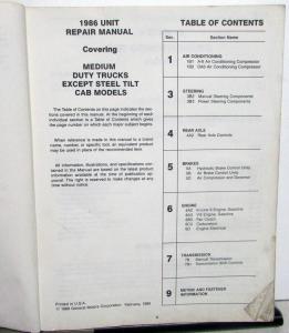 1986 Chevrolet Dealer Service Shop Manual Medium Duty Truck Unit Repair