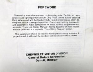 1985 Chevrolet Dealer Service Shop Manual Set Medium Duty Truck Supplement