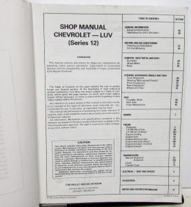 1982 Chevrolet Truck Dealer Service Shop Manual Luv Pickup Repair Series 12