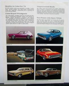 1972 AMC Exterior Colors Gremlin Hornet Matador Javelin Ambassador Sales Sheet