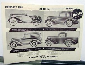 1938 American Bantam 60 Cars & One Fourth Ton Trucks Sales Brochure Folder