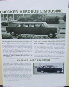 1967 1968 Checker Marathon & Aerobus Limousine Sales Brochure Sheet Original