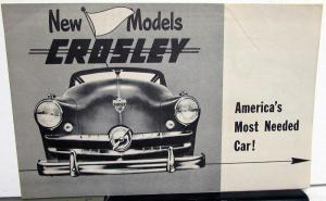 1951 Crosley Car New Models Sales Brochure Folder ORIGINAL