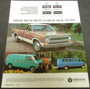 Original 1972 Dodge Fargo Canadian Truck Dealer Sales Brochure Medium H/D