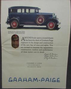 1929 Graham Paige Model 615 Cabriolet Sedan Color Sales Brochure MAILER