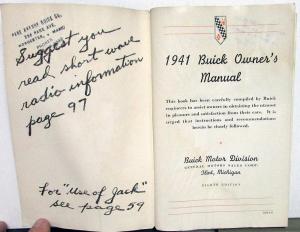 1941 Buick Fireball Eight Owners Manual Original