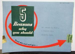 1939 Cadillac LaSalle V8 5 Reasons Why Sales Brochure MAILER Original