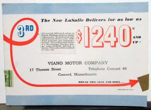 1939 Cadillac LaSalle V8 5 Reasons Why Sales Brochure MAILER Original