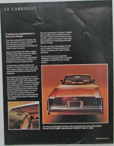 1978 Cadillac Le Cabriolet Convertible by Hess & Eisenhardt Sales Brochure Orig