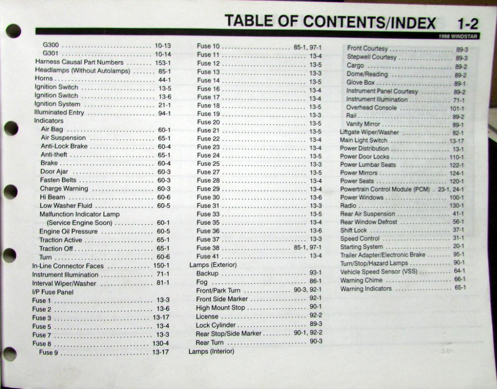 1998 Ford Dealer Electrical & Vacuum Diagram Service Manual Windstar Van