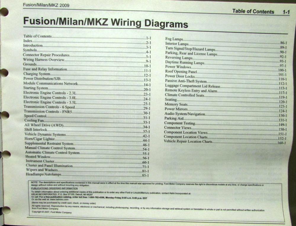 2009 Ford Mercury Lincoln Electrical Wiring Diagram Manual Fusion Milan MKZ