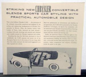 1950 Chrysler C 200 Convertible Prototype Concept Car Sales Brochure Leaflet