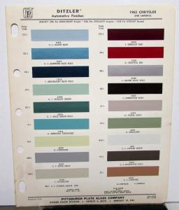 1962 Chrysler Color Paint Chips Leaflet Imperial Ditzler PPG Original