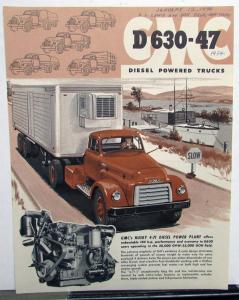 1954 GMC D 630 47 Diesel Powered Truck Data Sheet Sales Brochure Original